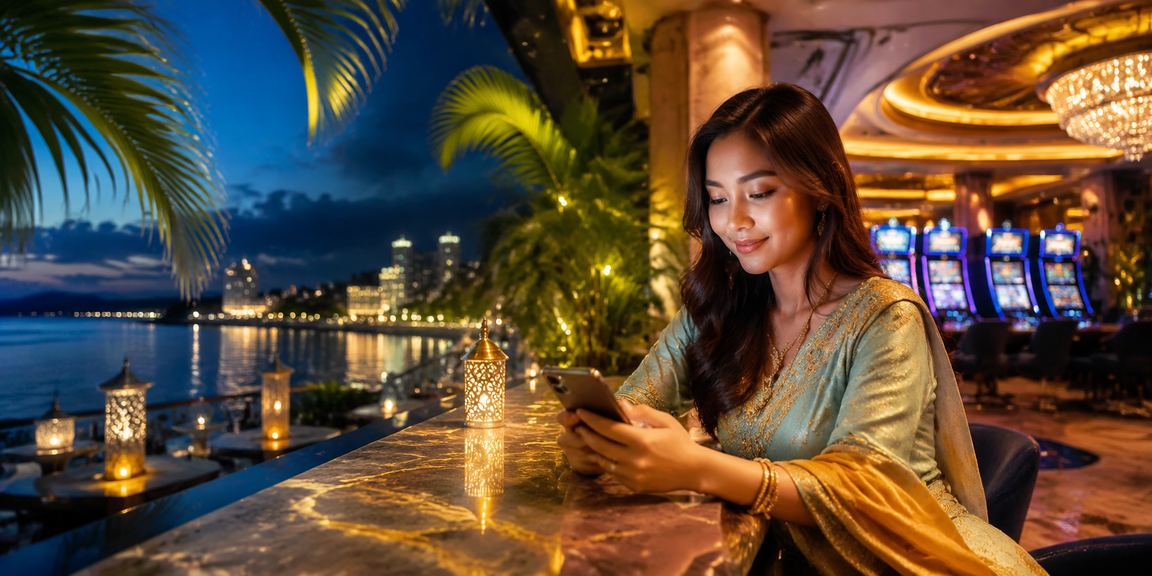 Pemandangan kasino mudah alih Hari Raya Malaysia dengan lampu terang